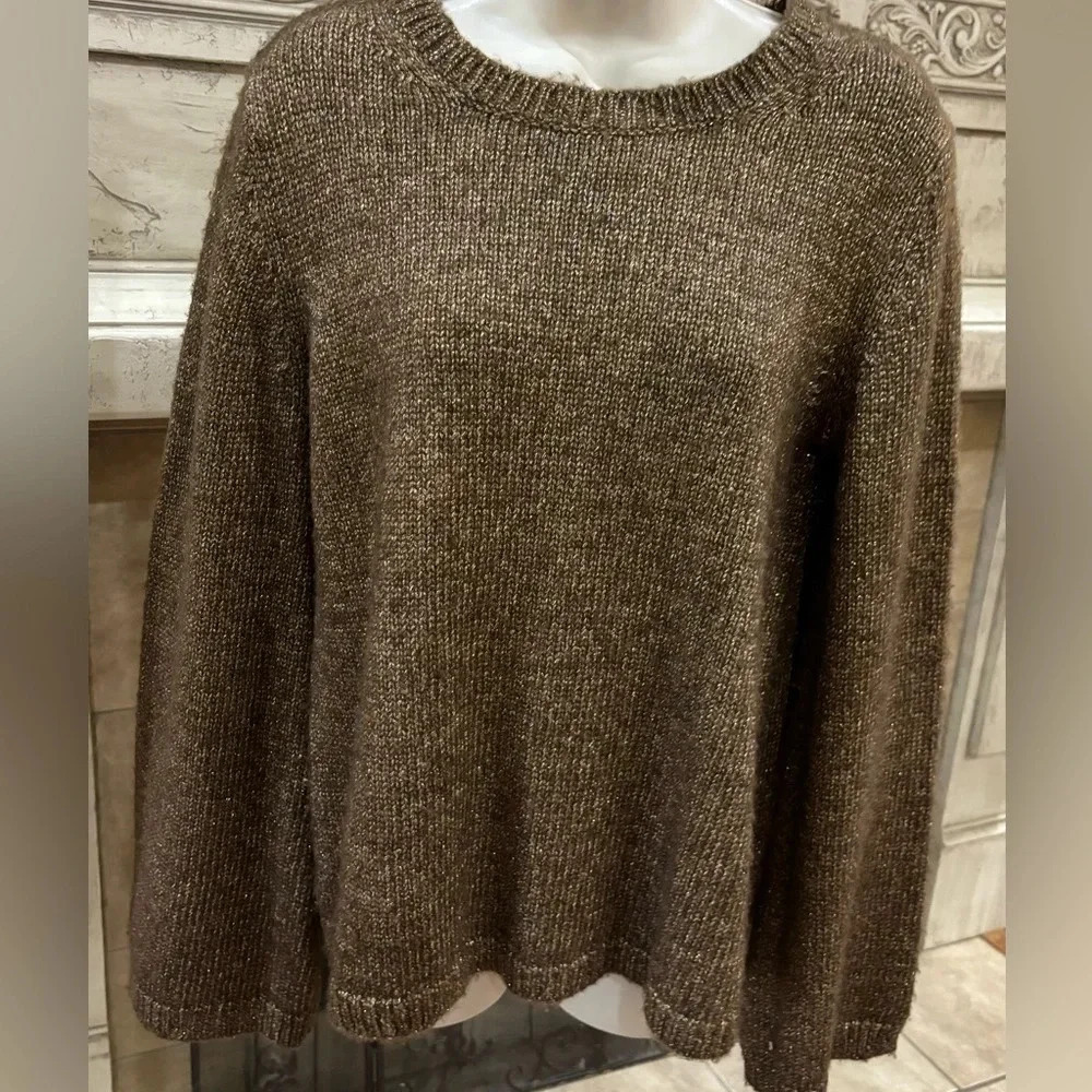 Ann Taylor Brown Gold Metallic Oversized Sweater Cabincore Small